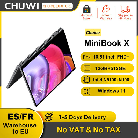Chuwi 360° MiniBook X Laptop 2-in-1 Yoga Mode Intel N100 N5100 10.51 Inch