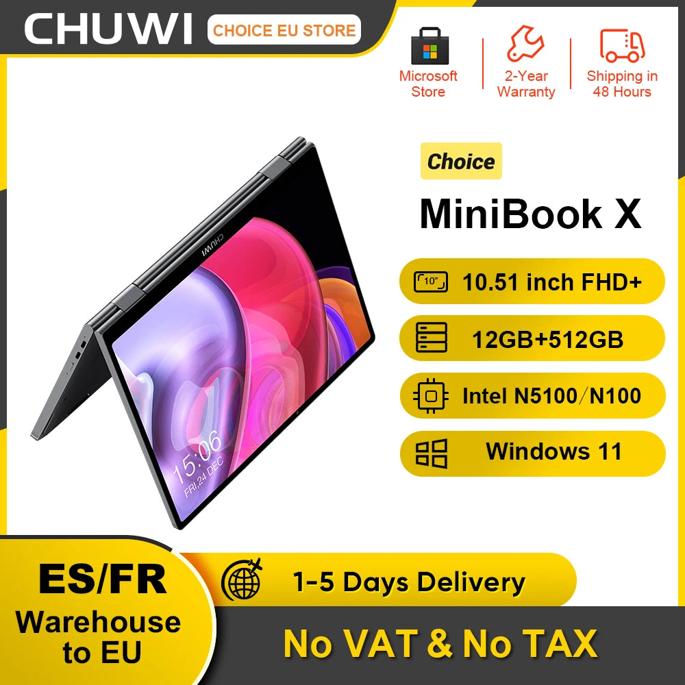 Chuwi 360° MiniBook X Laptop 2-in-1 Yoga Mode Intel N100 N5100 10.51 Inch