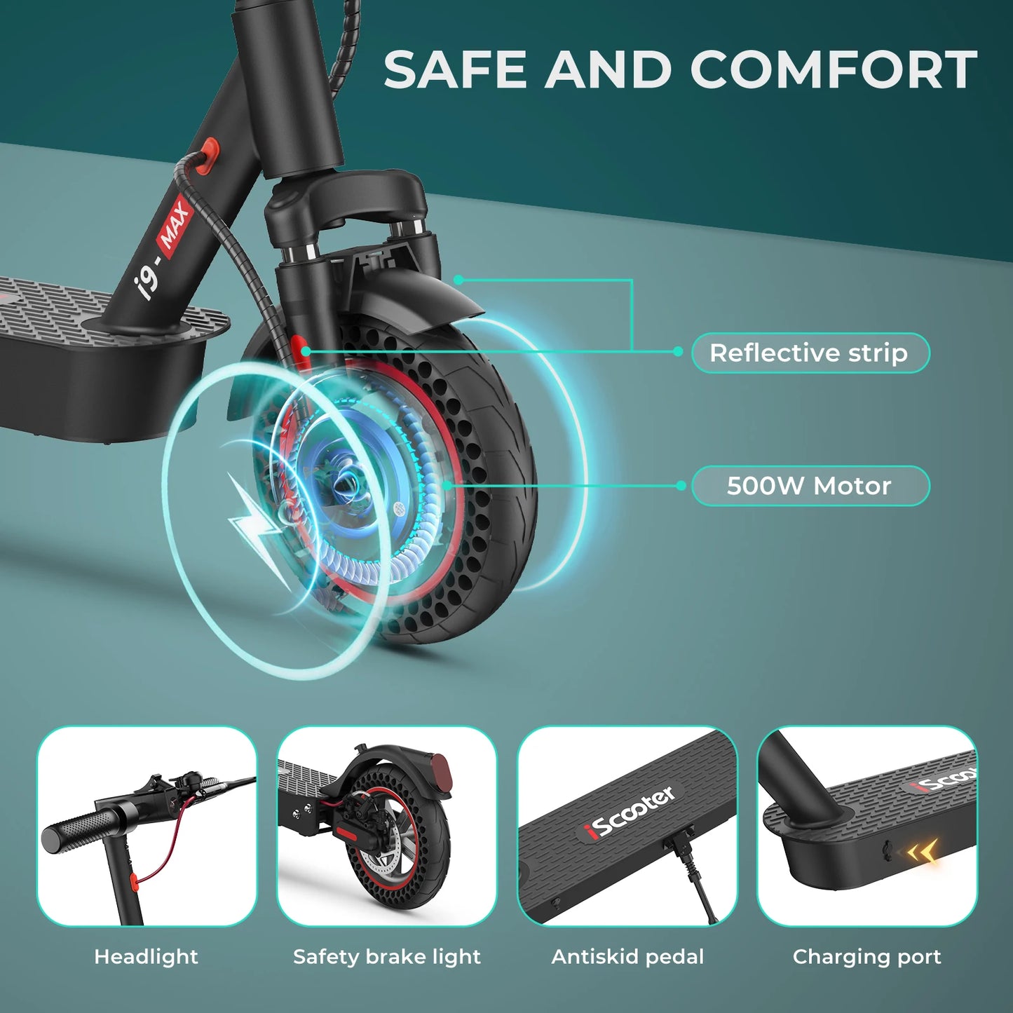 iScooter i9Max 500 W Fold-able Electric Kick Scooter 35km/h With App