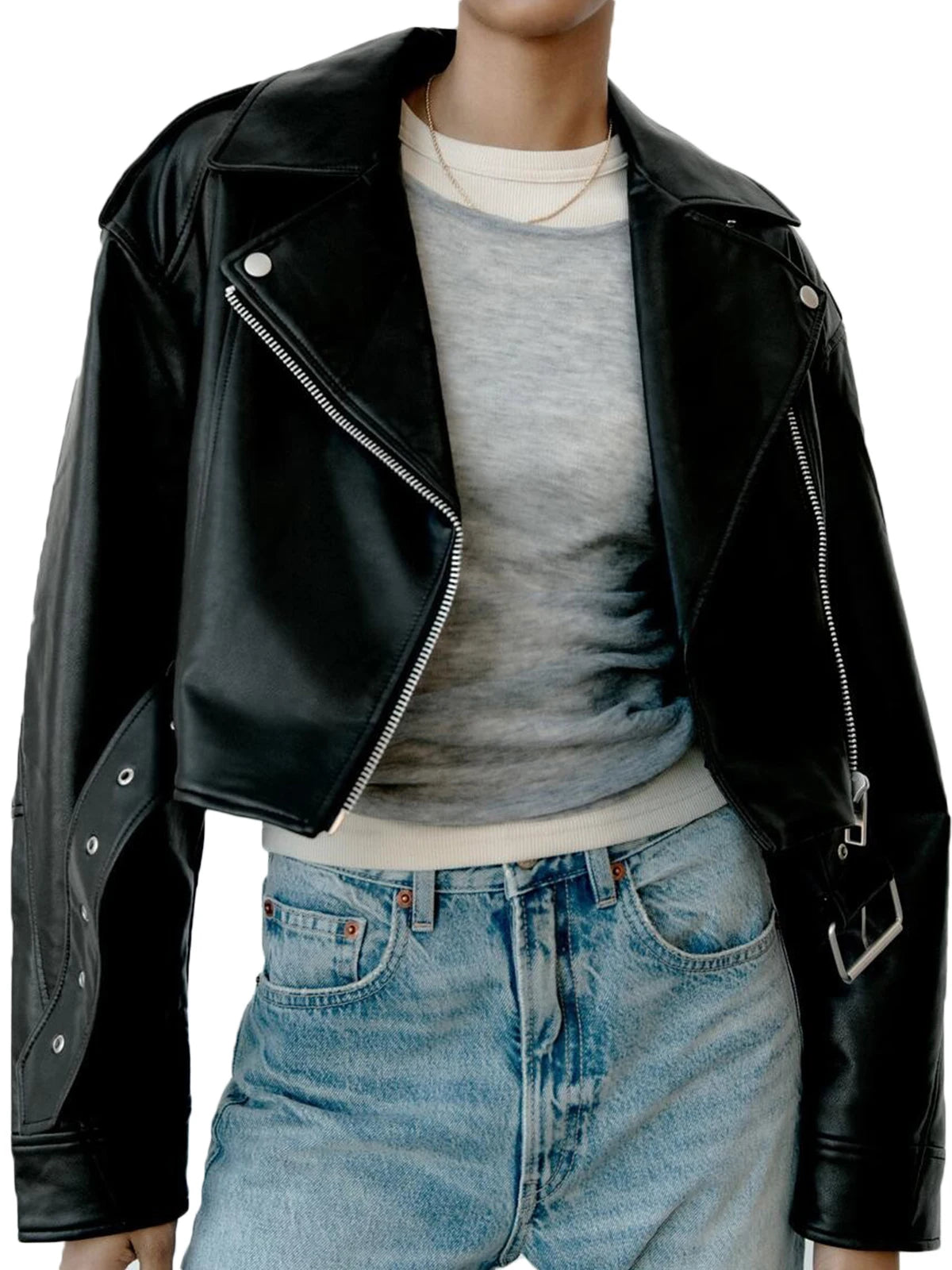 Casual Zip-Up PU Jacket with Turn-Down Collar