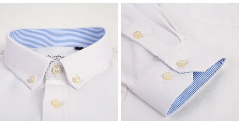 Cotton Oxford Long Sleeve Plaid Striped Casual Shirts For Men