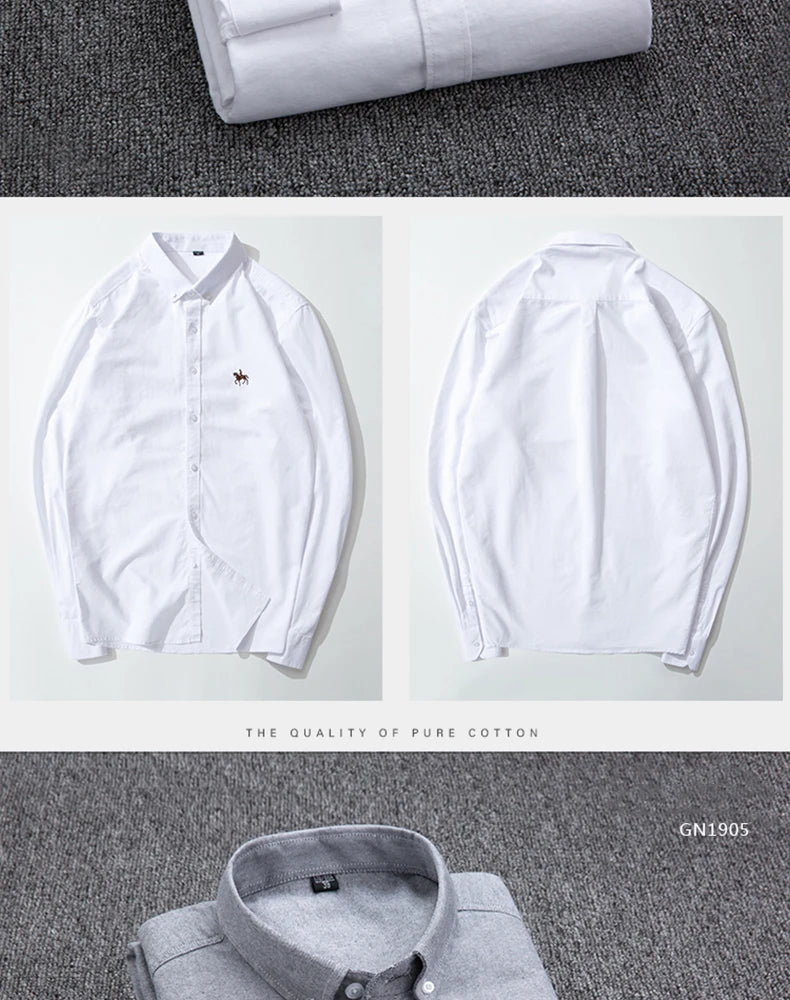 Cotton Oxford Long Sleeve Plaid Striped Casual Shirts For Men