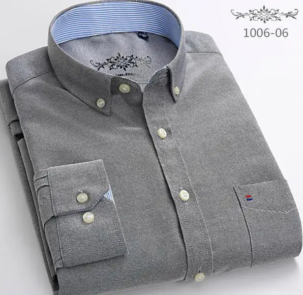 Cotton Oxford Long Sleeve Plaid Striped Casual Shirts For Men