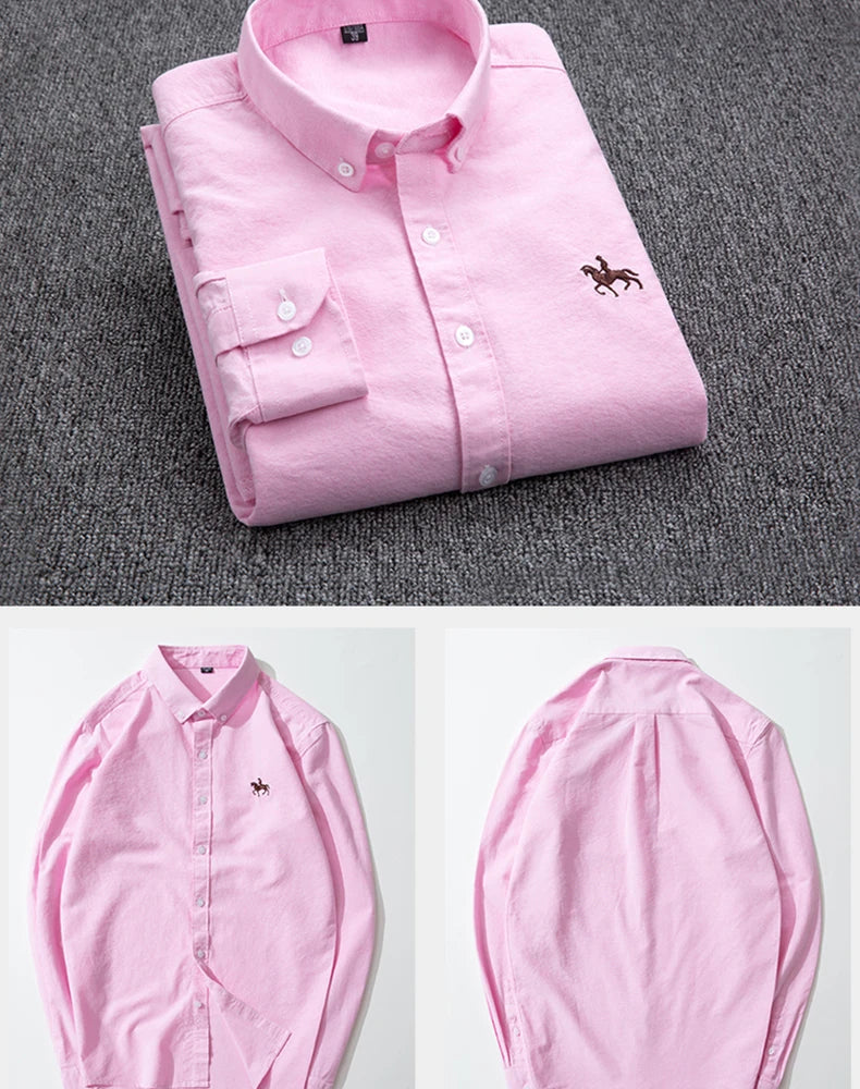 Cotton Oxford Long Sleeve Plaid Striped Casual Shirts For Men