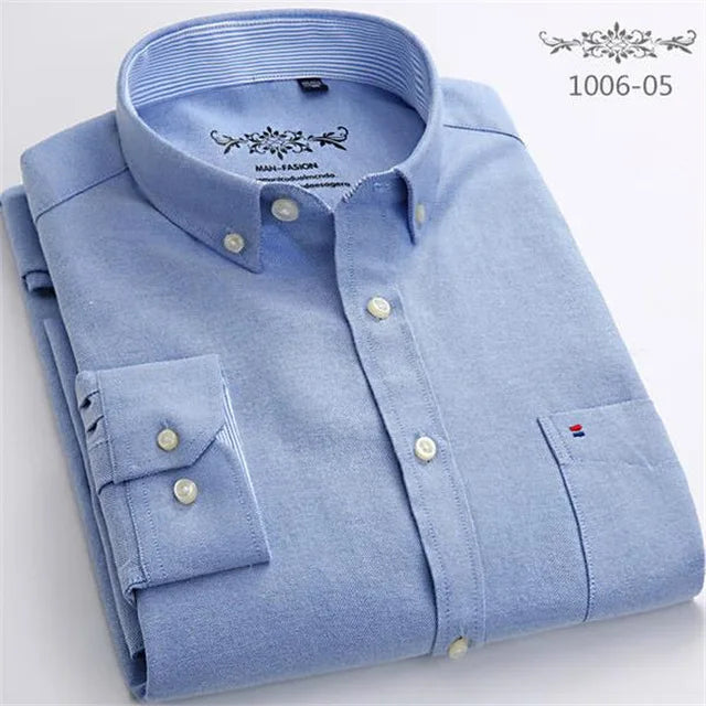 Cotton Oxford Long Sleeve Plaid Striped Casual Shirts For Men