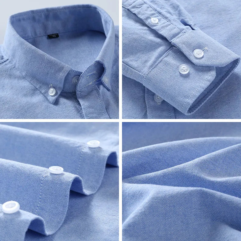 Cotton Oxford Long Sleeve Plaid Striped Casual Shirts For Men