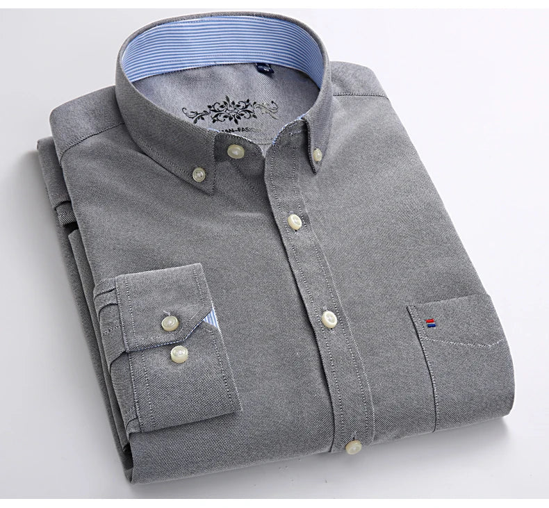 Cotton Oxford Long Sleeve Plaid Striped Casual Shirts For Men
