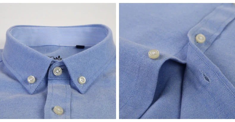 Cotton Oxford Long Sleeve Plaid Striped Casual Shirts For Men