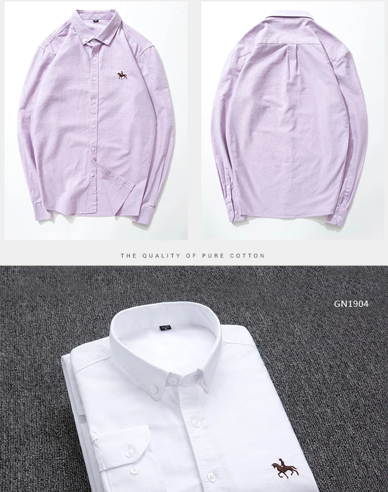 Cotton Oxford Long Sleeve Plaid Striped Casual Shirts For Men