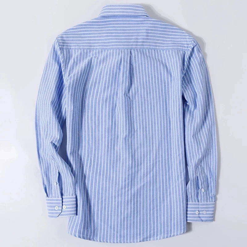 Cotton Oxford Long Sleeve Plaid Striped Casual Shirts For Men