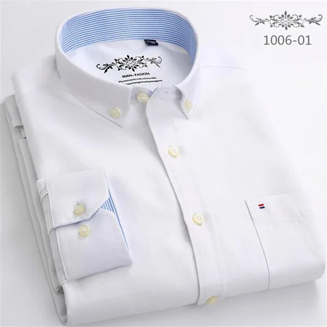 Cotton Oxford Long Sleeve Plaid Striped Casual Shirts For Men