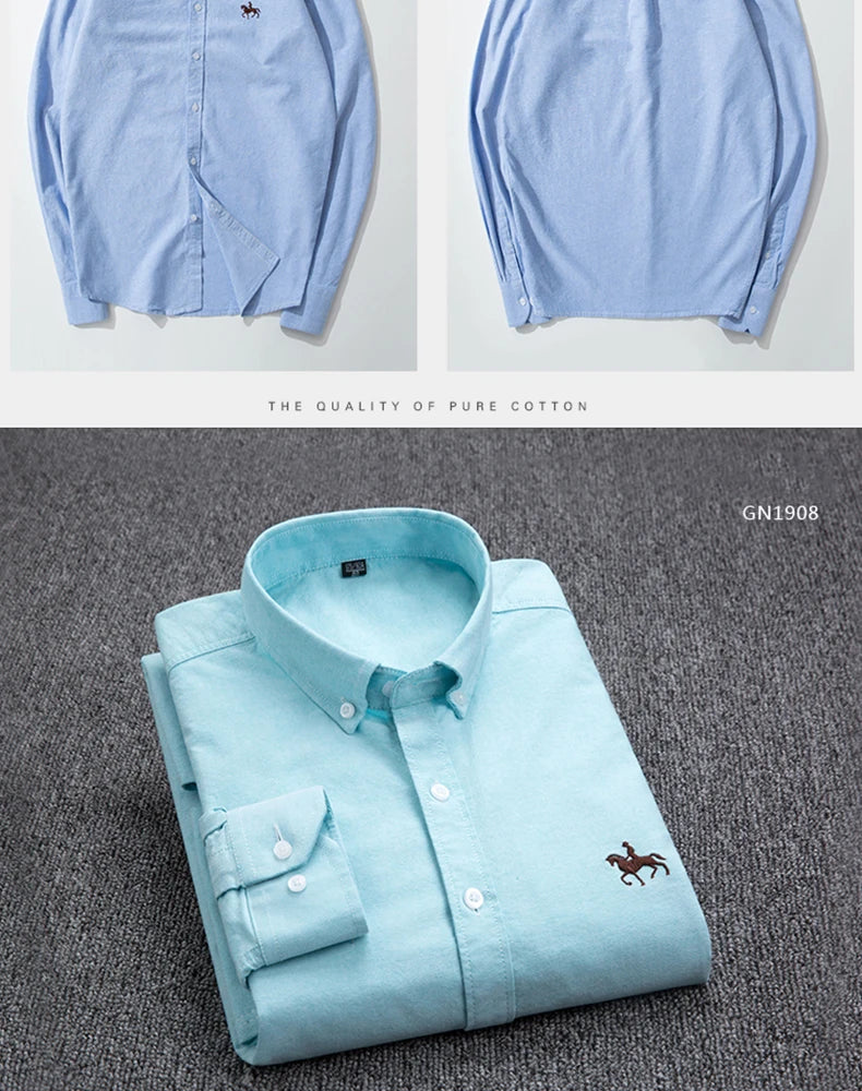 Cotton Oxford Long Sleeve Plaid Striped Casual Shirts For Men