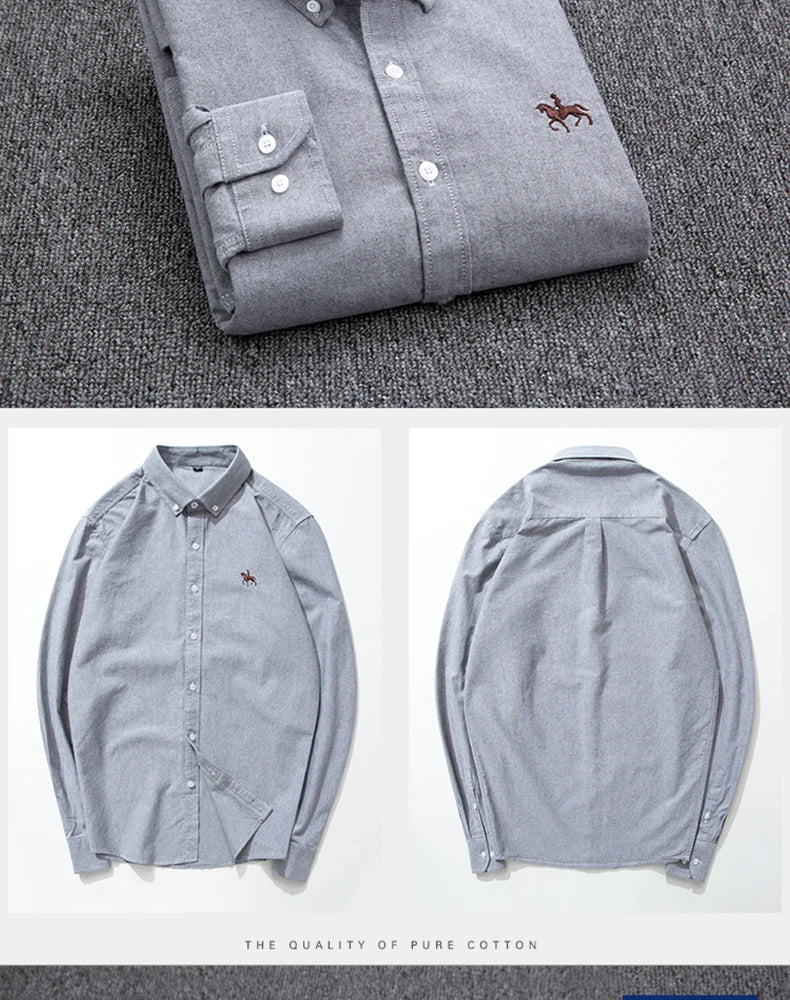 Cotton Oxford Long Sleeve Plaid Striped Casual Shirts For Men