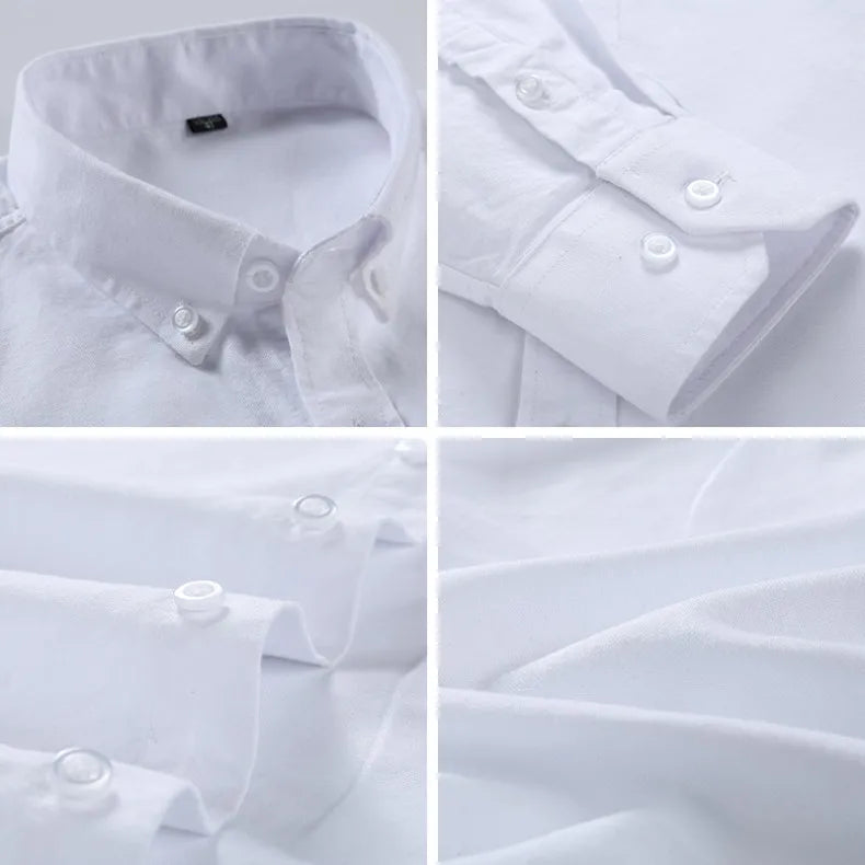 Cotton Oxford Long Sleeve Plaid Striped Casual Shirts For Men