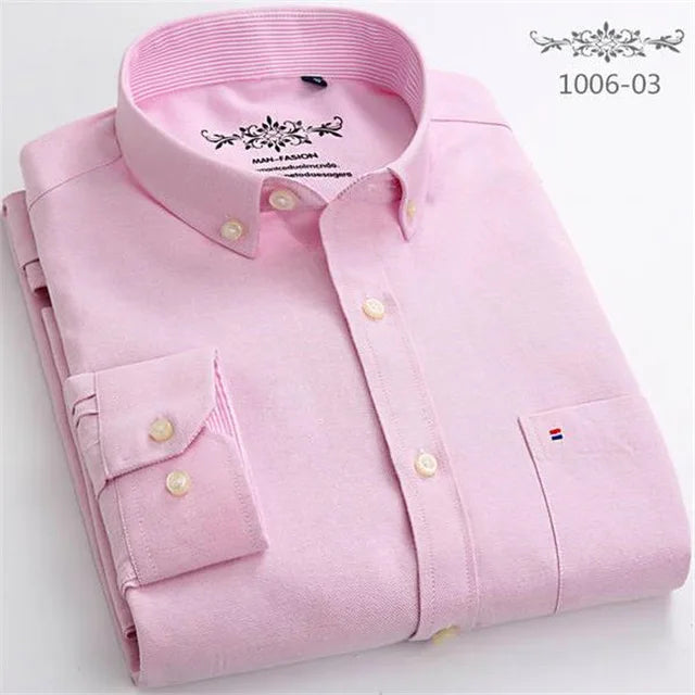 Cotton Oxford Long Sleeve Plaid Striped Casual Shirts For Men