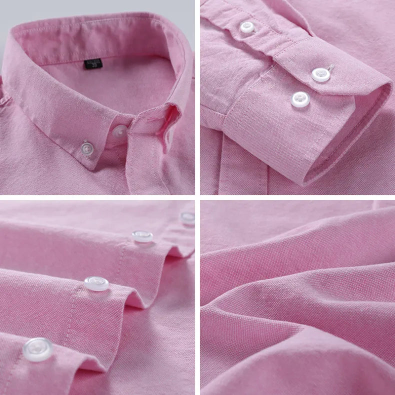 Cotton Oxford Long Sleeve Plaid Striped Casual Shirts For Men