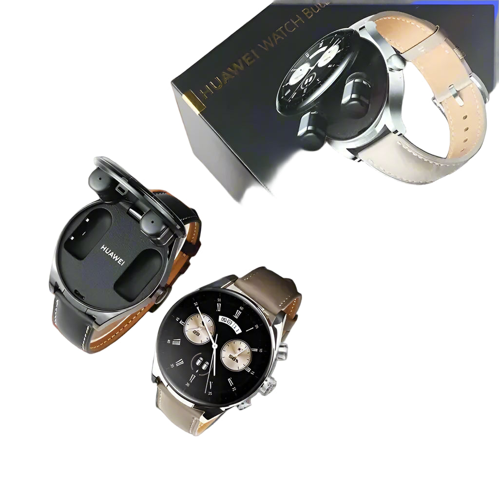 Huawei Smartwatch Buds with leather strap and chronograph display