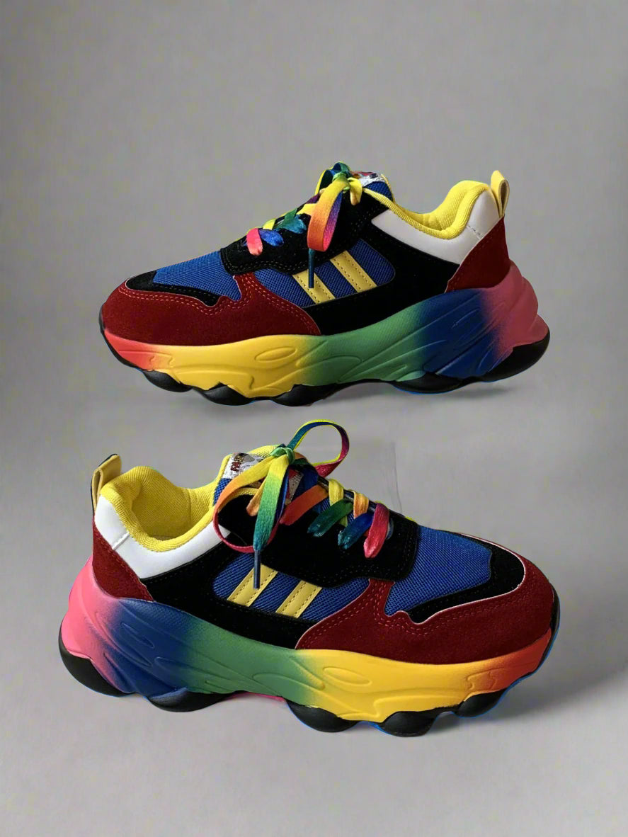 Stylish Mixed-color Lace-up Sneakers for Women