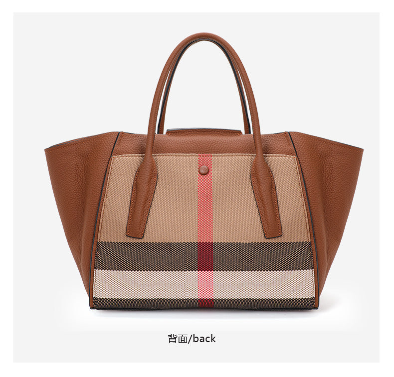Genuine Leather Large Capacity Women’s Handbag – Plaid Wing Bag