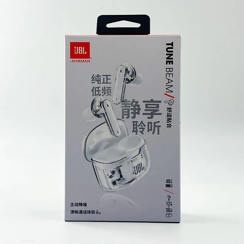 JBL TUNE BEAM GHOST Original TWS Bluetooth ANC Earphone BT 5.3 LE Audio IP54 Waterproof Active Noise Cancelling Earbuds With Mic