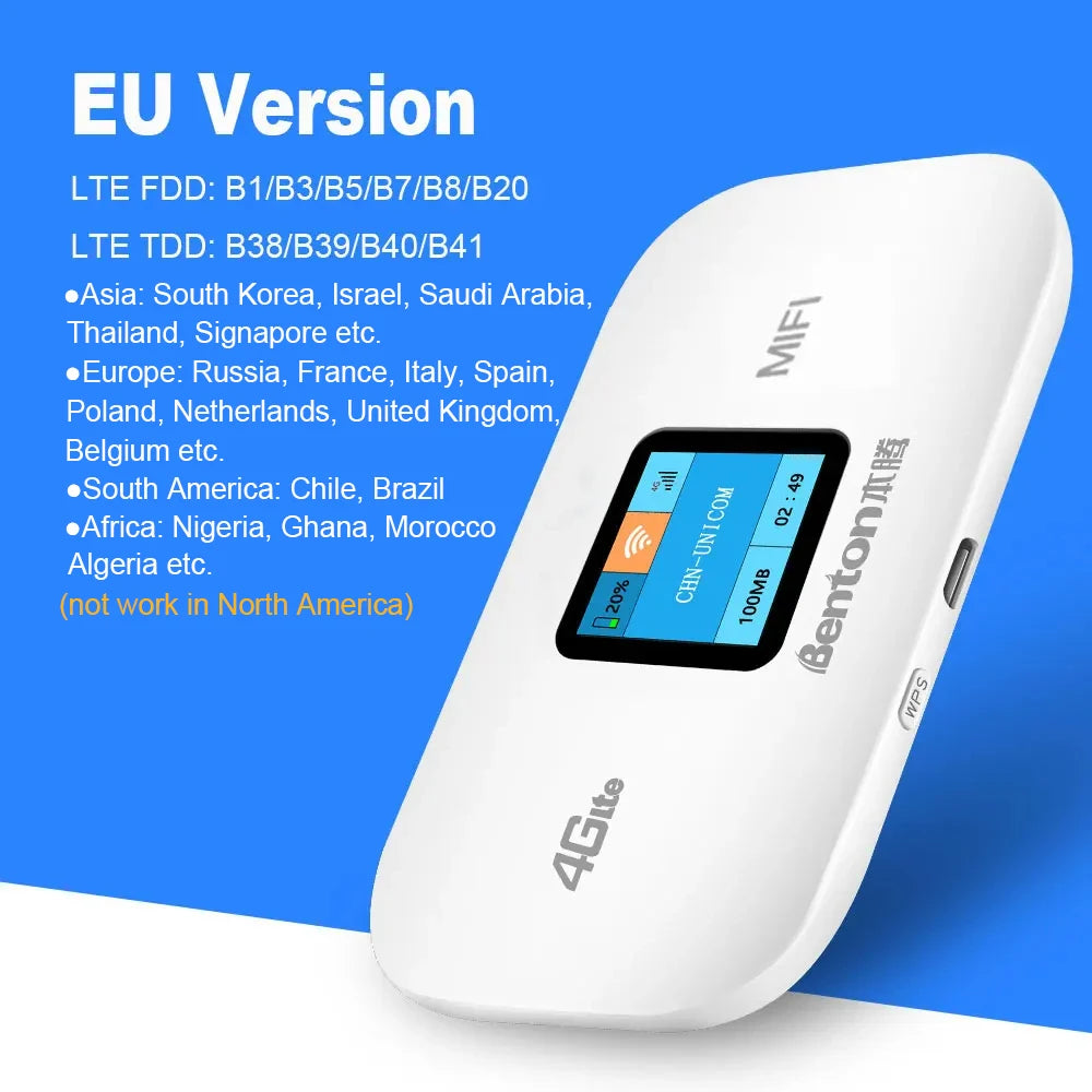 Hotspot Wi-Fi mobile per esterni Benton 4G+ 5G con slot per scheda SIM per Europa, America e Asia