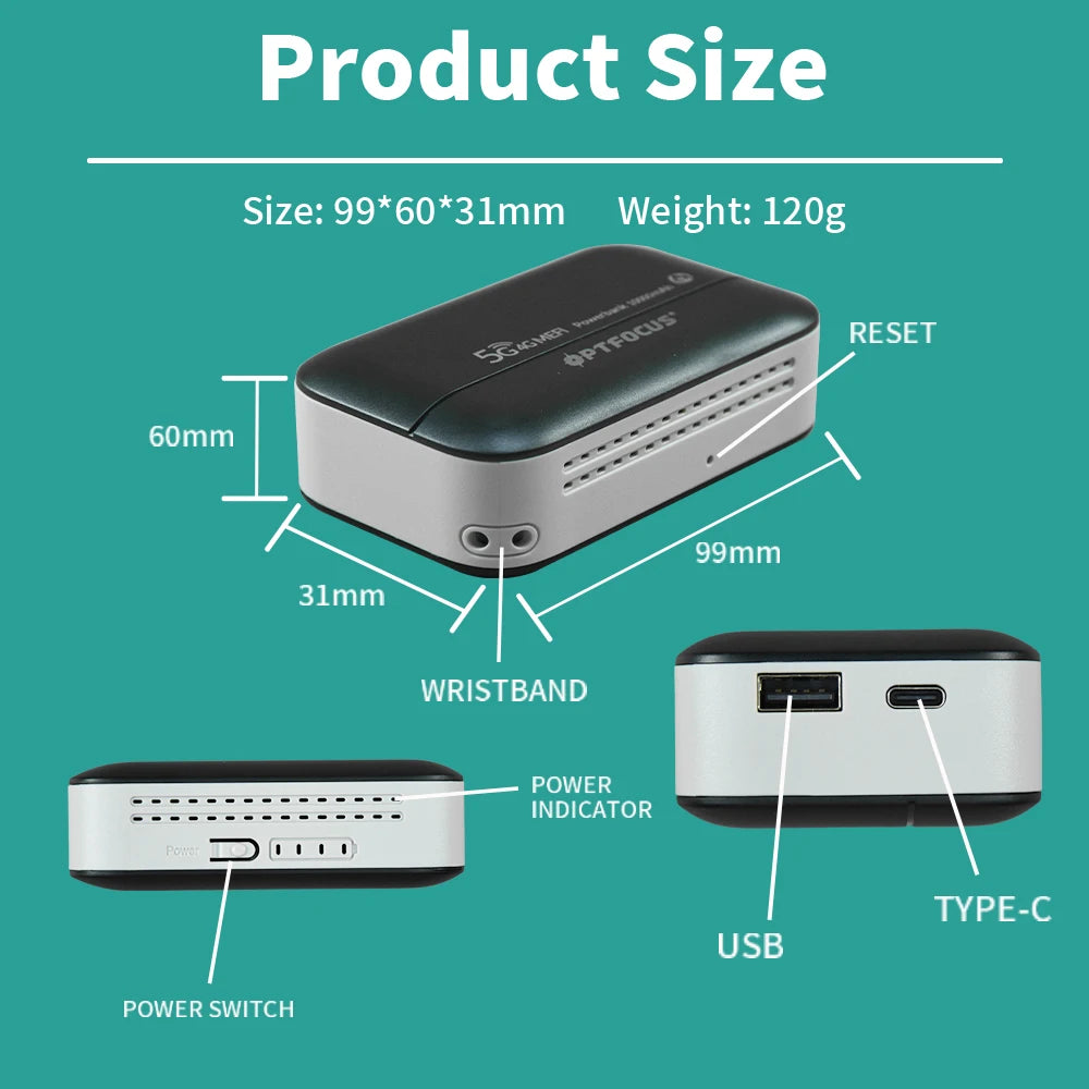 Optfocus 4G Lite Sim Card Modem Router Wireless Portatile con Power Bank