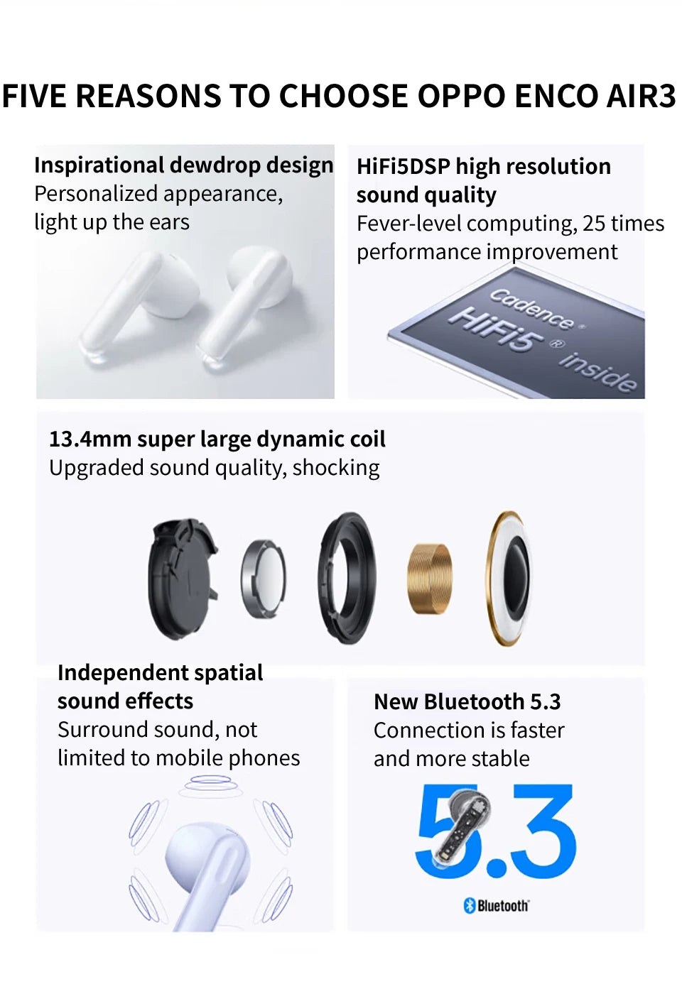 OPPO Original Enco Air3 TWS Wireless Earphone AI Noise Cancelling
