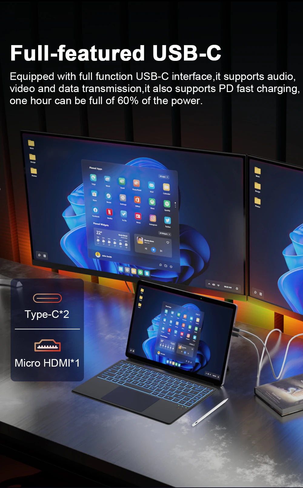 Ninkear T40 2 in 1 Backlight Laptop Touch Screen N100 14 Inch