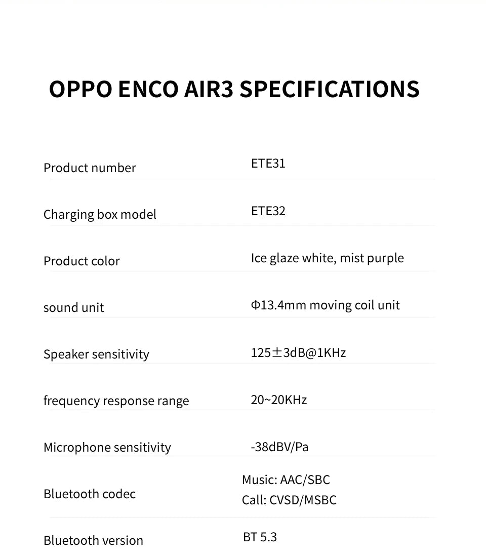 OPPO Original Enco Air3 TWS Wireless Earphone AI Noise Cancelling