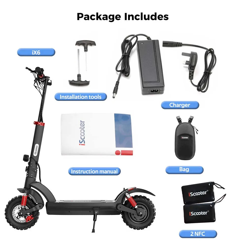 iScooter iX3 800 W Powerful Electric Kick Scooter 10 inch Tubeless 40 km/h For Adults