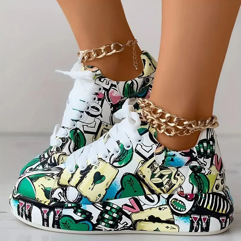 New Summer Hand-painted Graffiti Casual Women Sneakers