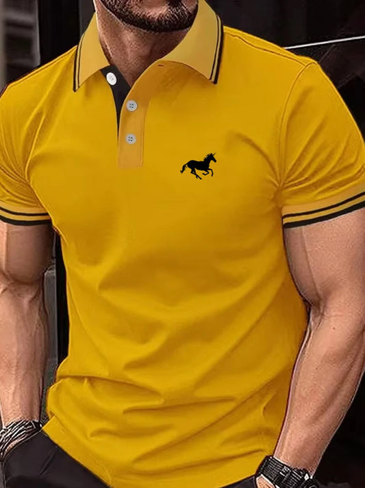 Polo Men's T-shirt Classic Short sleeved Casual Summer T-shirt  Button Lapel