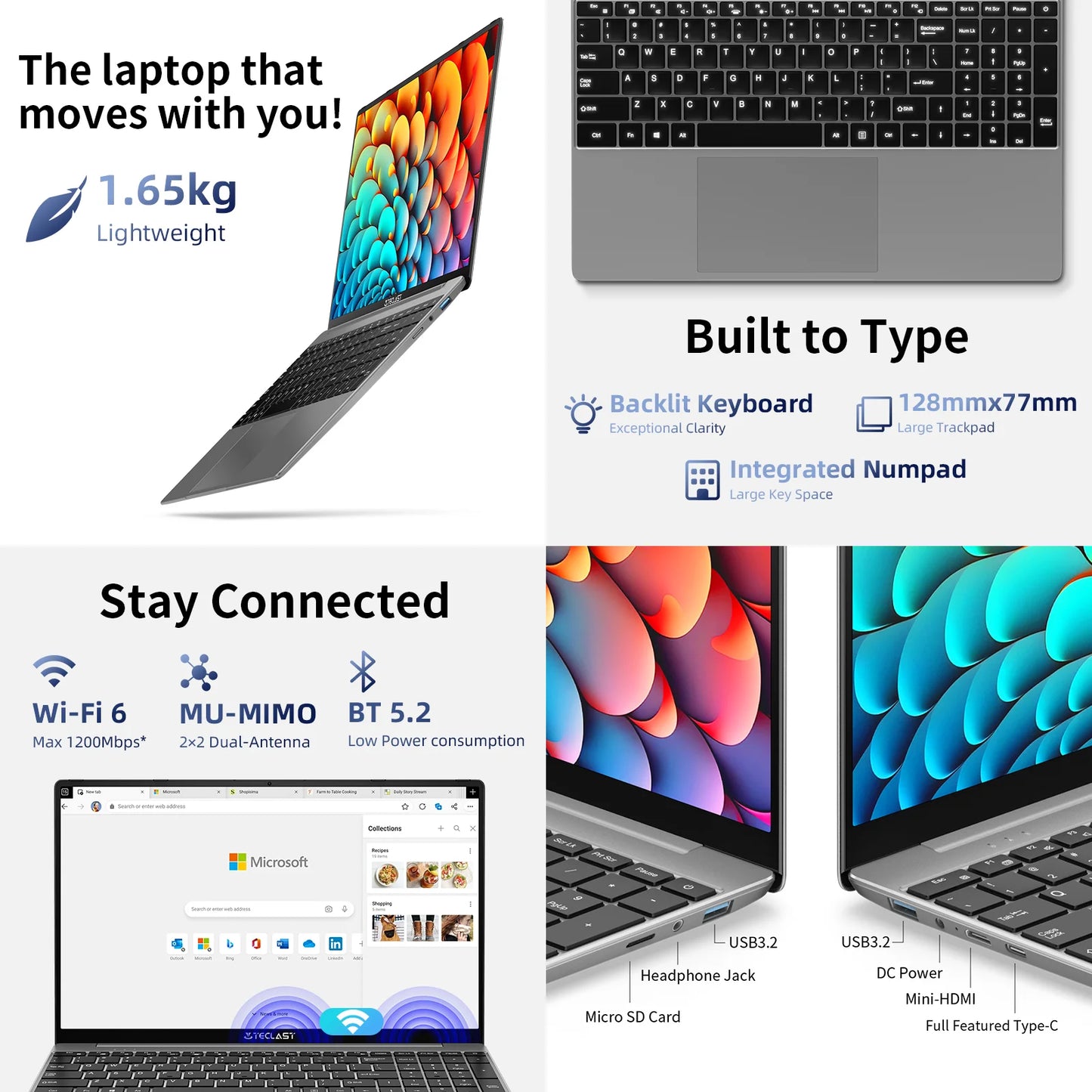 Teclast 15.6 inch Pro Intel N95 Windows 11 Laptop F16 CPU, IPS FHD 1080P Screen With Back light