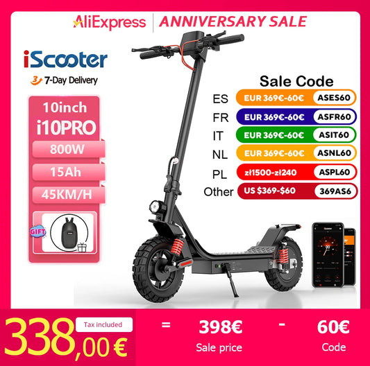 iScooter i10 Pro 800 W Max Range Powerful Electric Kick Scooter 60 km/h With USB