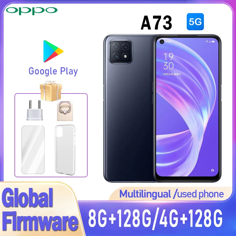 OPPO A73 5G smartPhone Global firmware  MTk Dimensity 720 google play Rear camera 16MP