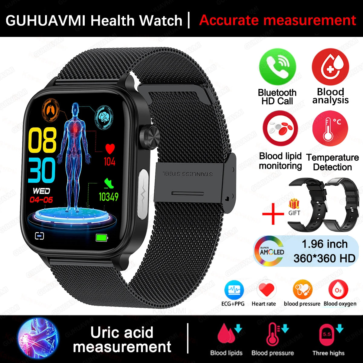 Smartwatch For XIAOMI ECG+PPG Blood Fat Uric Acid Health Monitoring Heart Rate Blood Pressure Measurement