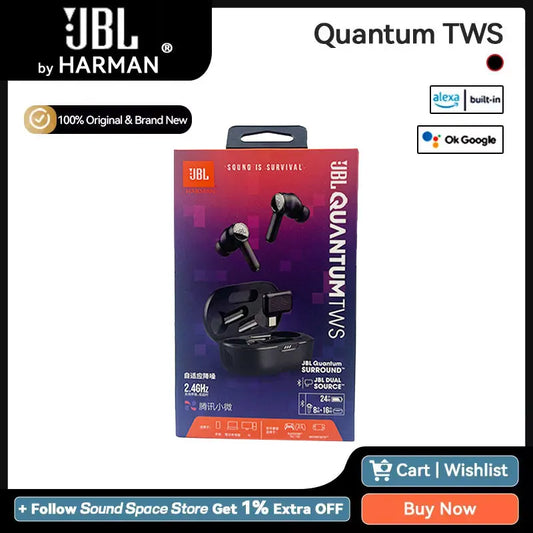 Original JBL Quantum TWS Gaming Headset Smart ANC -30dB Gaming Earbuds QUANTUMSURROUND Bluetooth Headphones 24h Battery Life