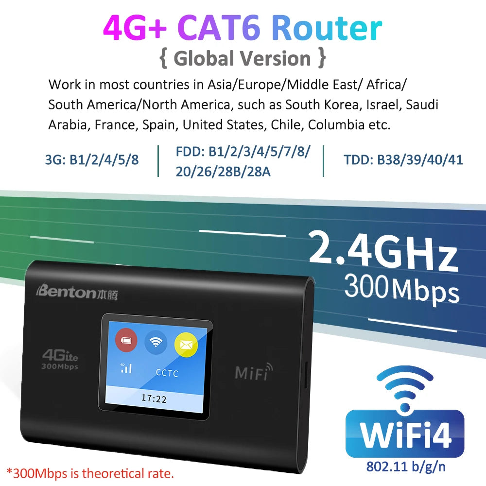 Hotspot Wi-Fi mobile per esterni Benton 4G+ 5G con slot per scheda SIM per Europa, America e Asia