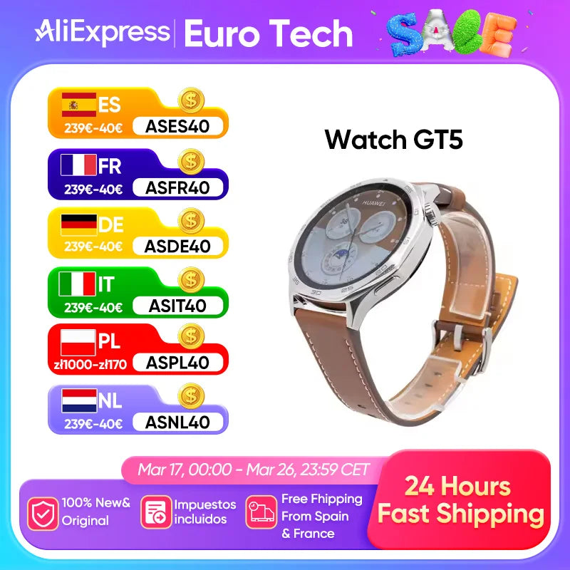 Huawei Waterproof GT5 Smartwatch 41mm 46mm 1.43'' AMOLED Display Wireless charging