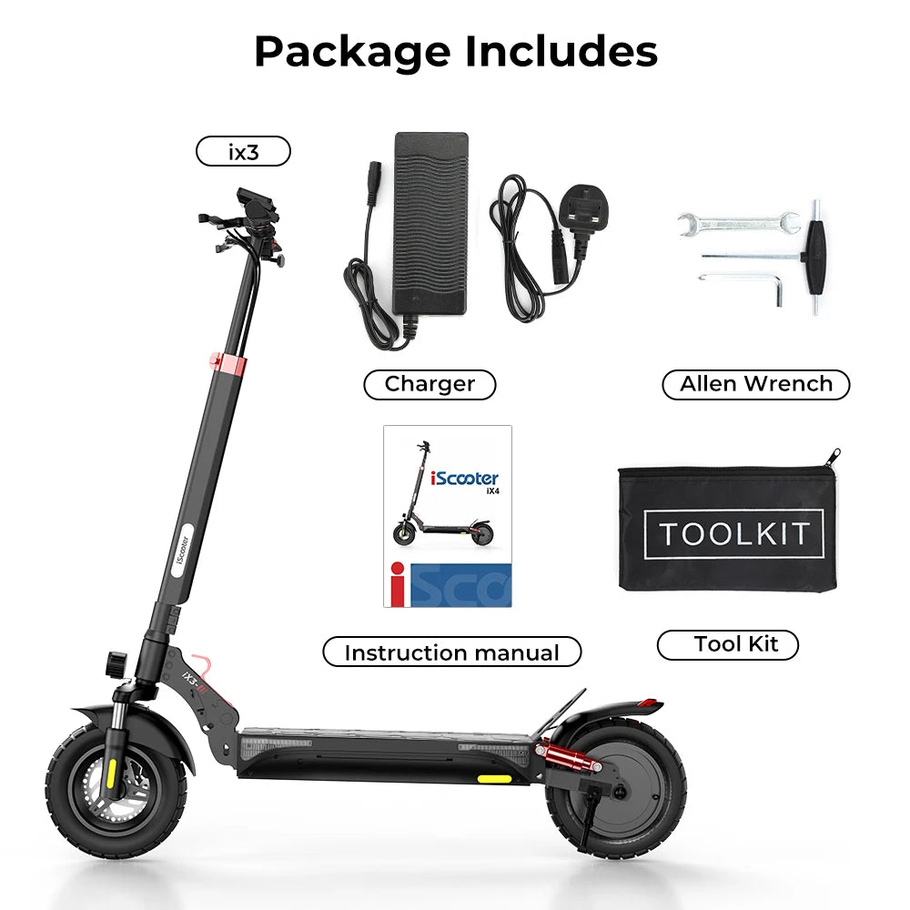 iScooter iX3 800 W Powerful Electric Kick Scooter 10 inch Tubeless 40 km/h For Adults
