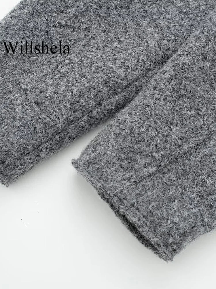 Vintage long sleeve Grey Front Zipper Jackets Outfits