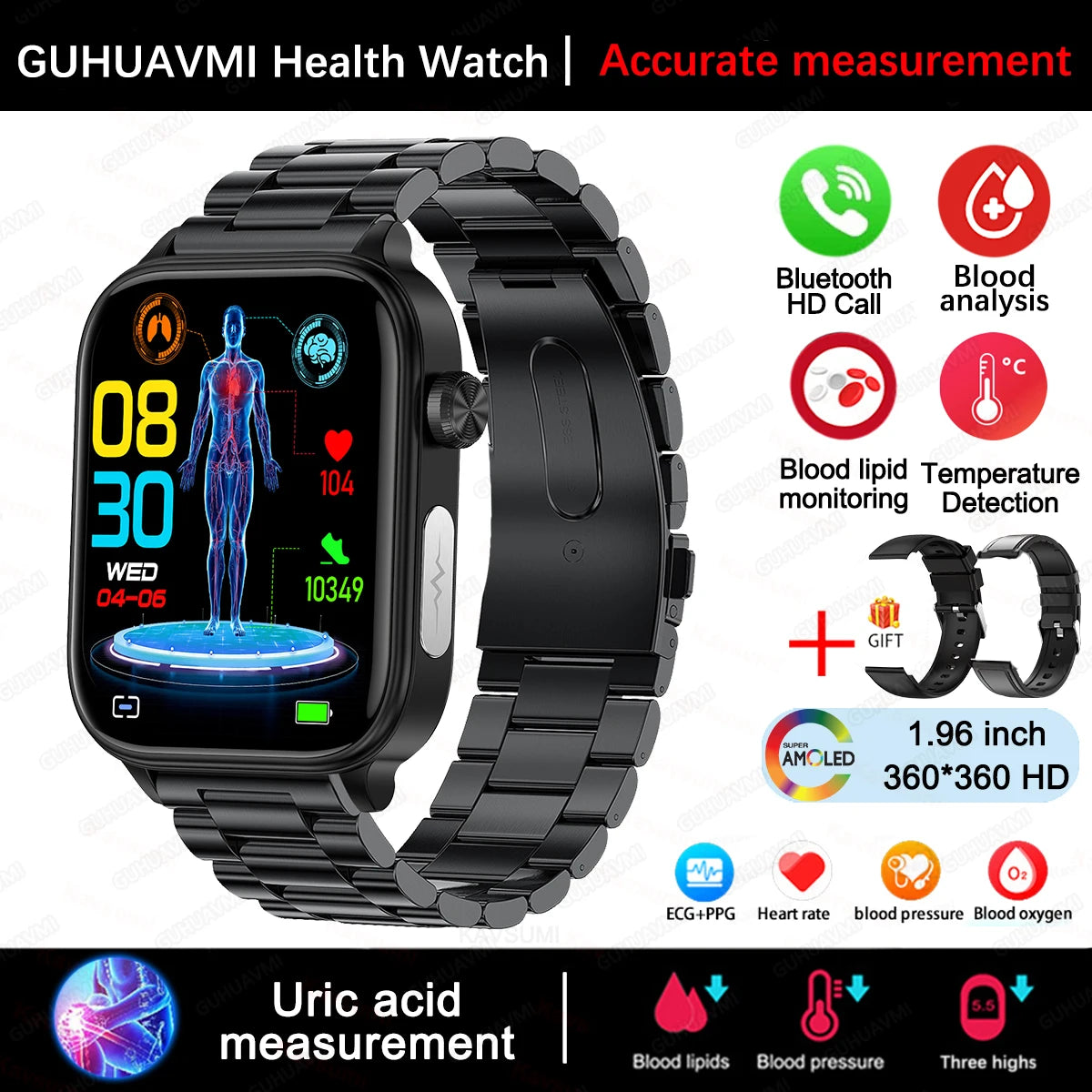 Smartwatch For XIAOMI ECG+PPG Blood Fat Uric Acid Health Monitoring Heart Rate Blood Pressure Measurement