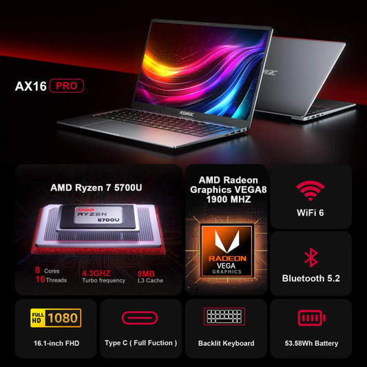 Acemagic Gaming Notebook Windows 11 Back light Laptop AMD Ryzen 7 5700U (Beat i7-1265U) Full HD 1920x1080