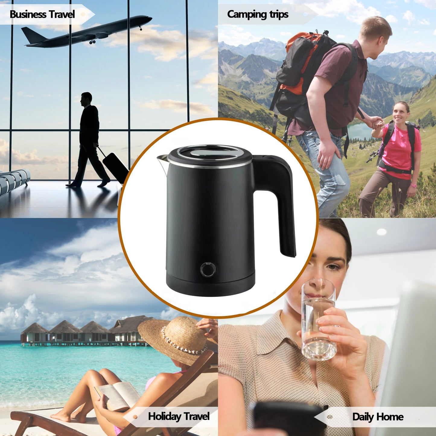 Bollitore elettrico portatile in acciaio inossidabile per tè e caffè per hotel, famiglia e viaggio