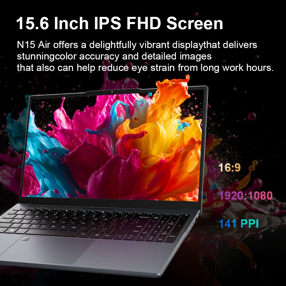 Ninkear N15 Air 15.6-Inch Laptop – Intel N95, 16GB RAM, 512GB SSD, Full HD IPS, Windows 11 Pro Computer