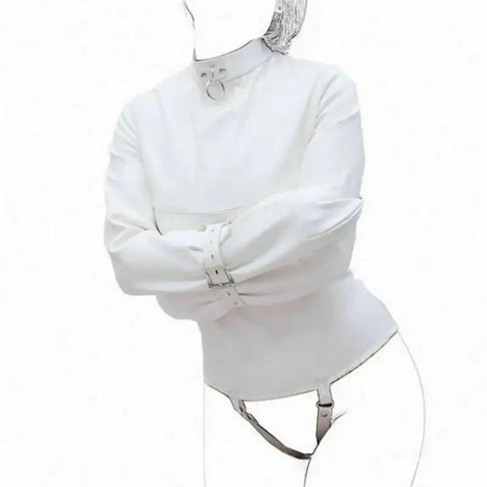 women straight jacket costume faux leather buckle outfit