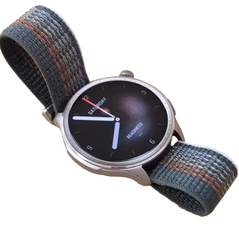 Amazfit Balance fitness watch displaying steps and calorie tracking metrics