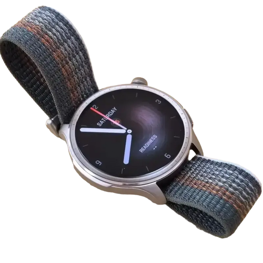 Amazfit Balance fitness watch displaying steps and calorie tracking metrics