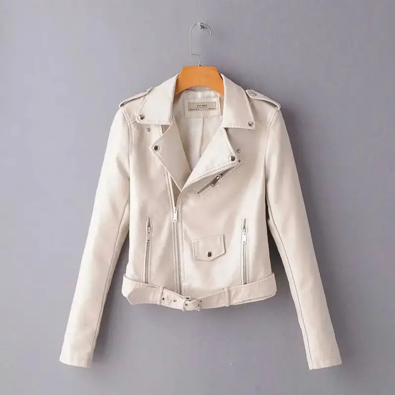 Autumn Motorcycle leather jackets - F607 Beige / S