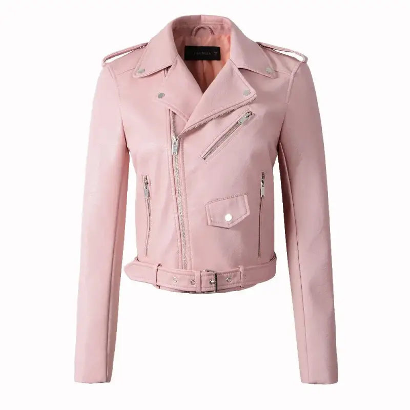 Autumn Motorcycle leather jackets - F607 pink / S